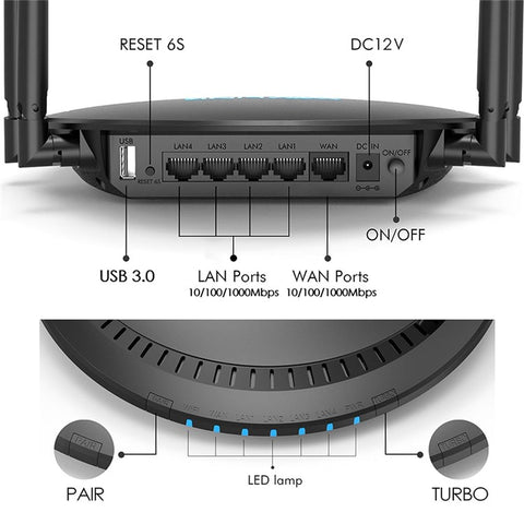 WAVLINK WS-WN531P3-B AC1200 Wireless Routers WAN / LAN Port Signal Booster Wireless Repeater with 4x5dBi Antennas