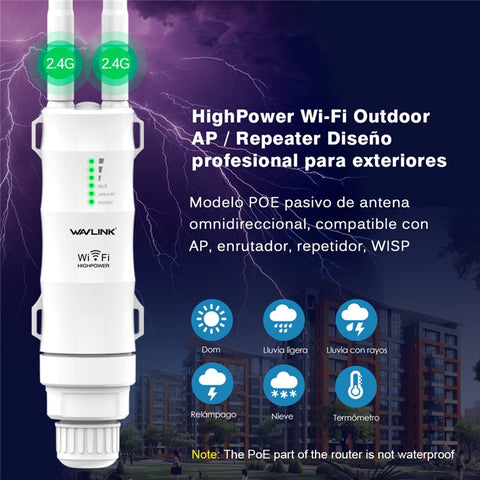 WAVLINK WN570HN2 300Mbps High Power Outdoor Router with PoE Powered WAN / LAN Ports Weatherproof / AP / Repeater Mode