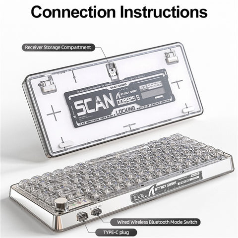 ATTACK SHARK K75 RGB Wireless Hot-Swappable Mechanical Keyboard Three Mode Bluetooth-compatible Transparent Keyboard