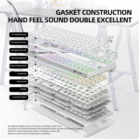 ATTACK SHARK K75 RGB Wireless Hot-Swappable Mechanical Keyboard Three Mode Bluetooth-compatible Transparent Keyboard