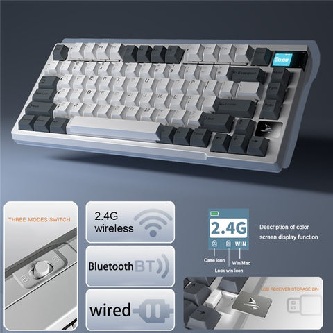 DARMOSHARK K8 Bluetooth-compatible / Wired / 2.4G Wireless Keyboard RGB Backlit Gasket Structure Mechanical Keyboard