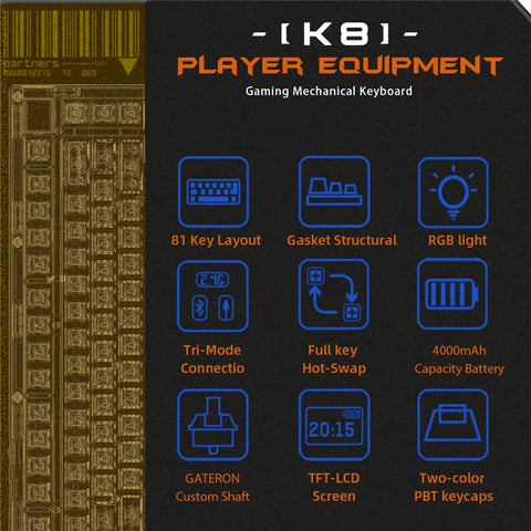 DARMOSHARK K8 Bluetooth-compatible / Wired / 2.4G Wireless Keyboard RGB Backlit Gasket Structure Mechanical Keyboard