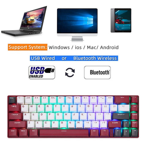 MOTOSPEED BK67 Bluetooth-compatible 5.0 Wireless / Wired 67 Keys RGB Backlight Keyboard Computer Laptop Gaming Mechanical Keyboard