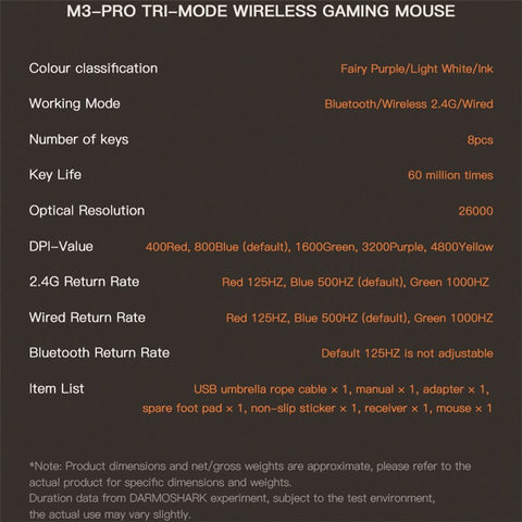 DARMOSHARK M3 Pro Tri-Mode 2.4G / USB-C / Bluetooth-compatible Mouse Wireless Gaming Mouse PAW3395 Chip for Laptop PC