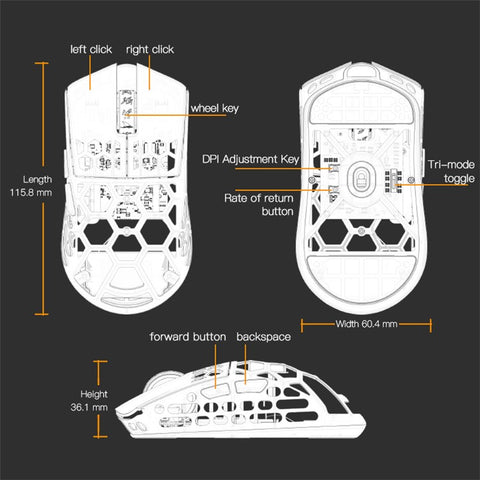 DARMOSHARK M2 2.4G Wireless Gaming Mouse 42g Lightweight Computer Mouse with 4K / USB-C / Bluetooth-compatible Connection PAW3395 Chip for PC Laptop