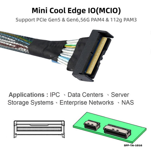 SF-063 50cm MCIO 74Pin Male to SFF-8654 74Pin Male Extension Cable PCI-E 5.0 Mini Cool Edge IO MCIO Cable