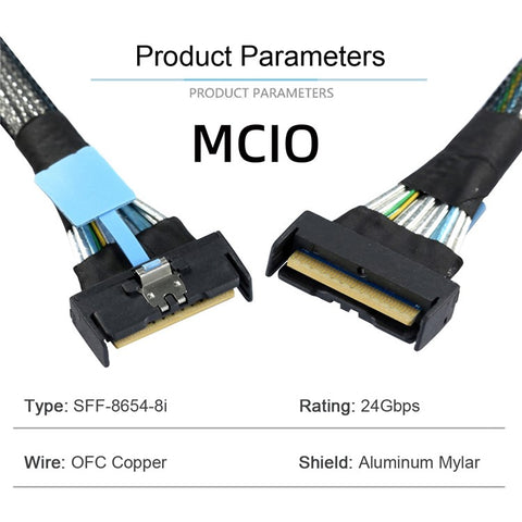 SF-063 50cm MCIO 74Pin Male to SFF-8654 74Pin Male Extension Cable PCI-E 5.0 Mini Cool Edge IO MCIO Cable