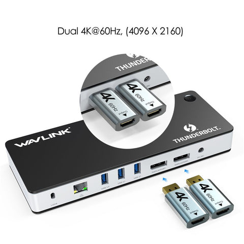 WAVLINK UTD21H 11-in-1 Thunderbolt 3 Docking Station for MacBook / Windows, 60W / 4K Dual DisplayPort Hub Converter