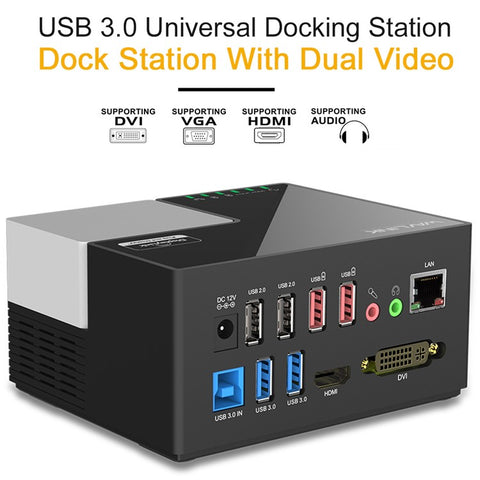 WAVLINK WL-UG39DK3 USB 3.0 Hub Fast Charging Gigabit Ethernet Dual Display Video Dock with DVI / HD