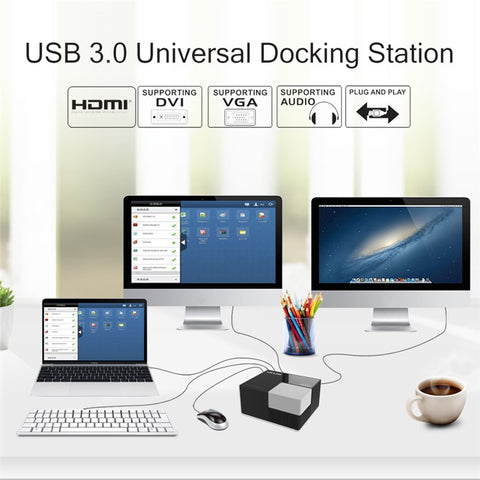 WAVLINK WL-UG39DK3 USB 3.0 Hub Fast Charging Gigabit Ethernet Dual Display Video Dock with DVI / HD