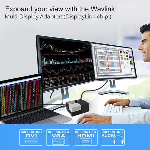 WAVLINK WL-UG39DK3 USB 3.0 Hub Fast Charging Gigabit Ethernet Dual Display Video Dock with DVI / HD