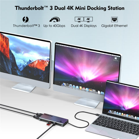WAVLINK WL-UTD05 4-in-1 Docking Station Type-C to 2 DisplayPort / USB3.0 / RJ45, Thunderbolt 3 US