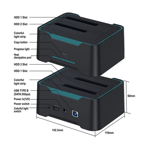 ONTEN UHD6 USB 3.0 to SATA I / II / III Dual Bay External Hard Drive Docking Station for 2.5 / 3.5in HDD, SSD