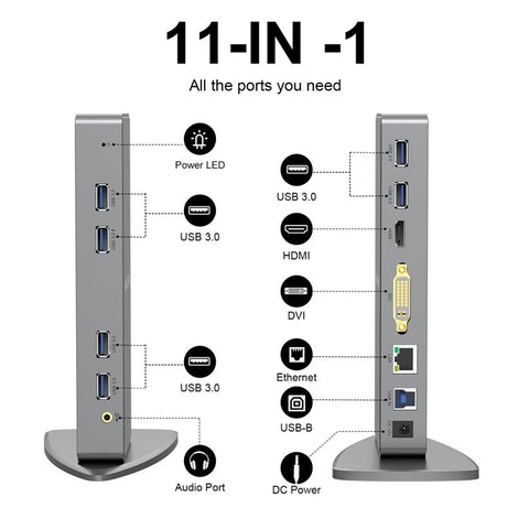 WAVLINK WL-UG39DK7 USB3.0 Multi-Screen Graphics Card Universal Docking Station USB3.0 to DVI / VGA / HD Hub Adapter