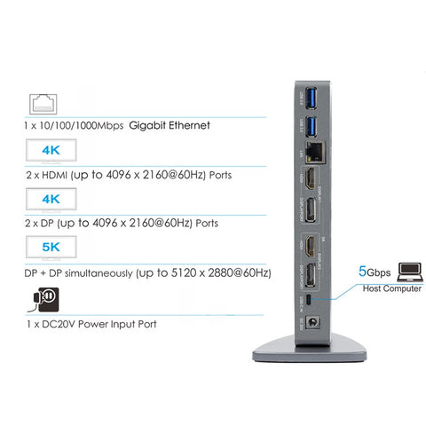 WAVLINK WL-UG69DK7 Type-C Universal Docking Station Desktop Laptops Aluminum Alloy Hub Adapter Support 4K / 5K