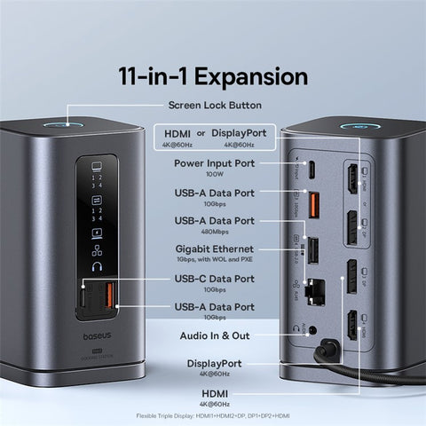 BASEUS Spacemate Series 11-In-1 (WIN) Docking Station HD Video DP PD 100W Charging RJ45 Adapter