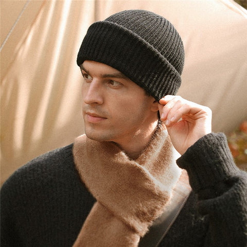 GOLOVEJOY DMZ81 Winter Combed Cotton Men Hat Elastic Knitted Warm Beanie Cap Face Mask