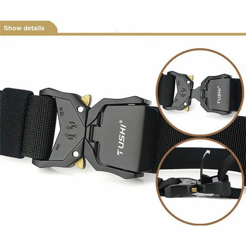 TUSHI 3.8cm Men Tactical Belt Military Nylon Waistband with Aluminum Alloy Quick Release Buckle