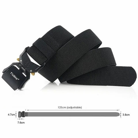 TUSHI 3.8cm Men Tactical Belt Military Nylon Waistband with Aluminum Alloy Quick Release Buckle