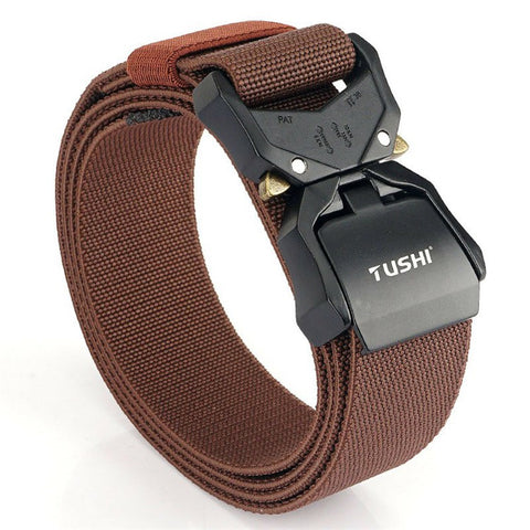 TUSHI 3.8cm Men Tactical Belt Military Nylon Waistband with Aluminum Alloy Quick Release Buckle
