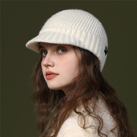 GOLOVEJOY DMZ94 Women Winter Short Brim Warm Cap Windproof Knitted Duckbill Hat