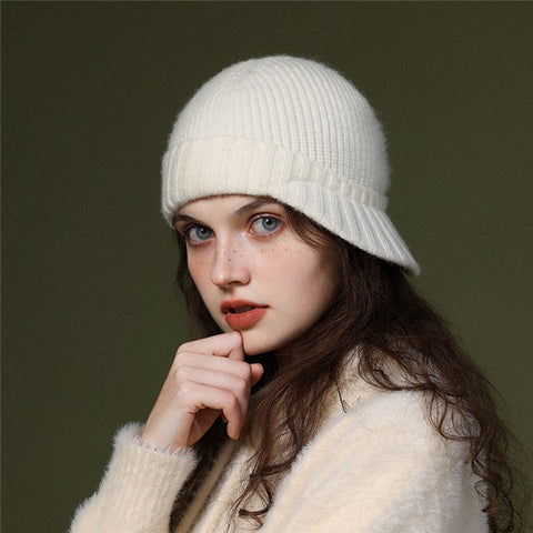 GOLOVEJOY DMZ94 Women Winter Short Brim Warm Cap Windproof Knitted Duckbill Hat