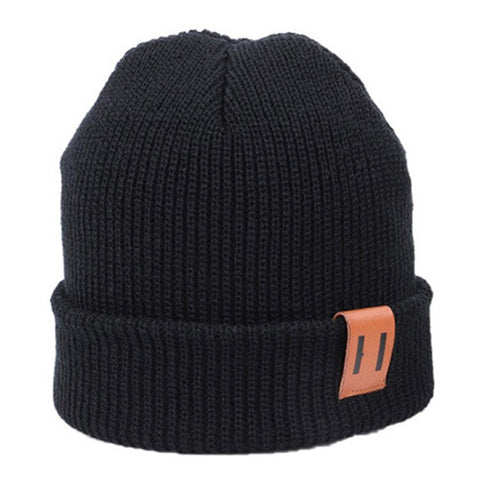 Winter Beanie Cap Outdoor Sports Keep Warm Solid Color Elastic Knit Hat for Kids / Adult