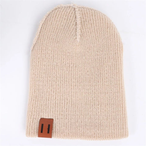 Winter Beanie Cap Outdoor Sports Keep Warm Solid Color Elastic Knit Hat for Kids / Adult