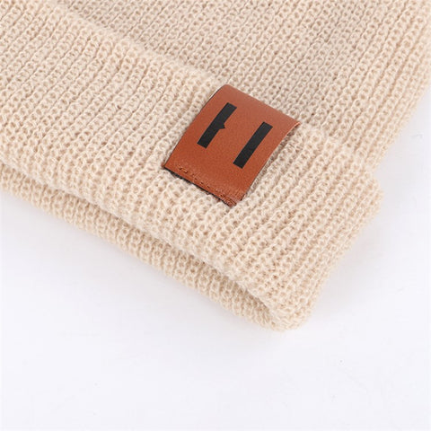 Winter Beanie Cap Outdoor Sports Keep Warm Solid Color Elastic Knit Hat for Kids / Adult