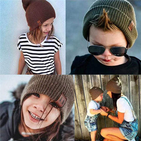 Winter Beanie Cap Outdoor Sports Keep Warm Solid Color Elastic Knit Hat for Kids / Adult
