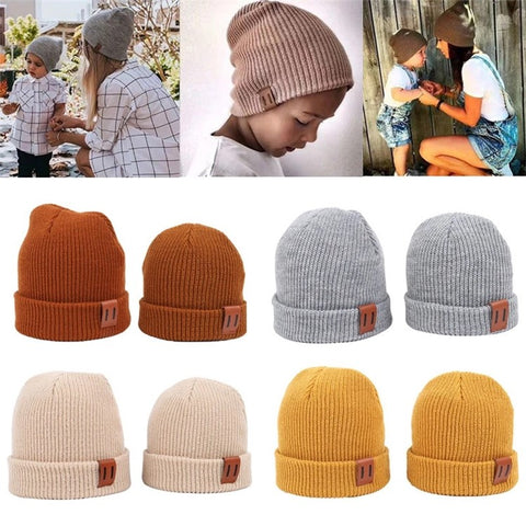 Winter Beanie Cap Outdoor Sports Keep Warm Solid Color Elastic Knit Hat for Kids / Adult