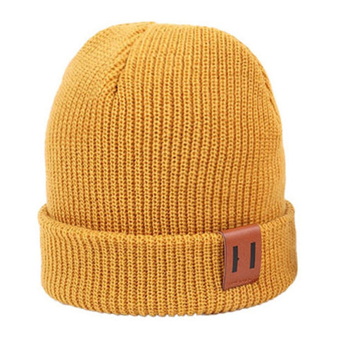 Winter Beanie Cap Outdoor Sports Keep Warm Solid Color Elastic Knit Hat for Kids / Adult