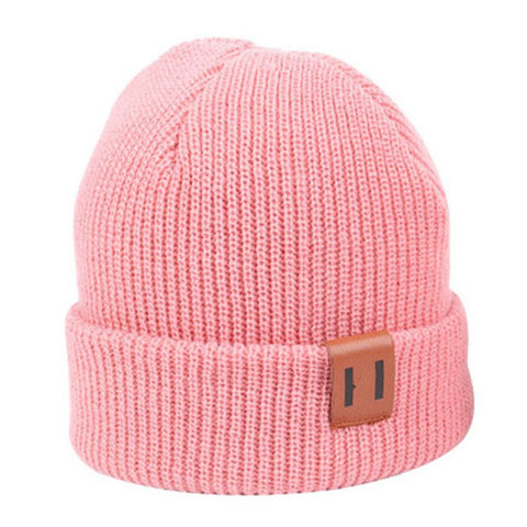 Winter Beanie Cap Outdoor Sports Keep Warm Solid Color Elastic Knit Hat for Kids / Adult