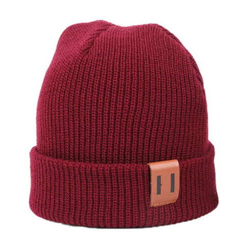 Winter Beanie Cap Outdoor Sports Keep Warm Solid Color Elastic Knit Hat for Kids / Adult