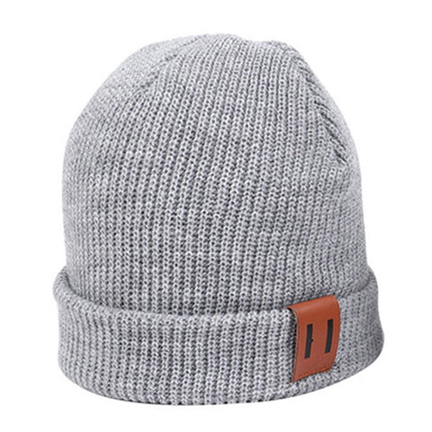 Winter Beanie Cap Outdoor Sports Keep Warm Solid Color Elastic Knit Hat for Kids / Adult