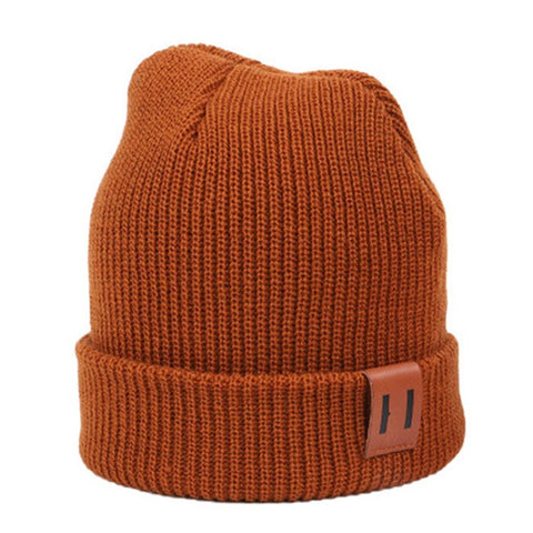 Winter Beanie Cap Outdoor Sports Keep Warm Solid Color Elastic Knit Hat for Kids / Adult