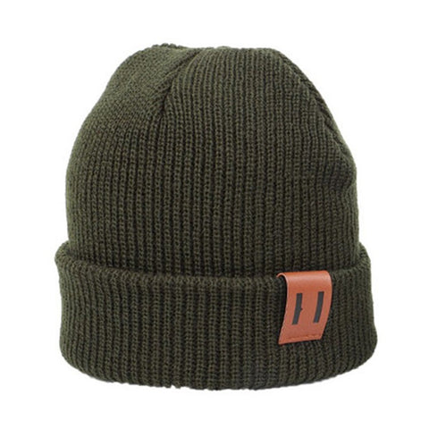 Winter Beanie Cap Outdoor Sports Keep Warm Solid Color Elastic Knit Hat for Kids / Adult