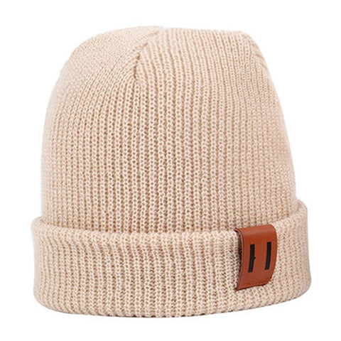 Winter Beanie Cap Outdoor Sports Keep Warm Solid Color Elastic Knit Hat for Kids / Adult