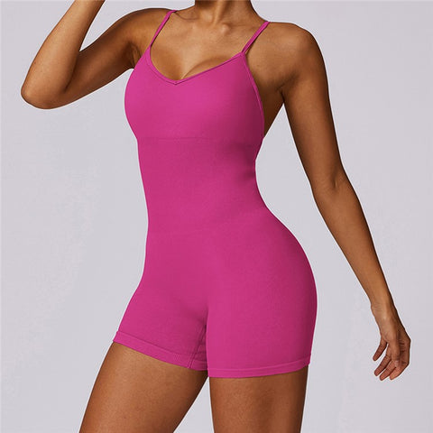 7498 Solid Color Slim Fit Yoga Fitness Jumpsuit Highly Elastic Sleeveless Women Jumpsuit