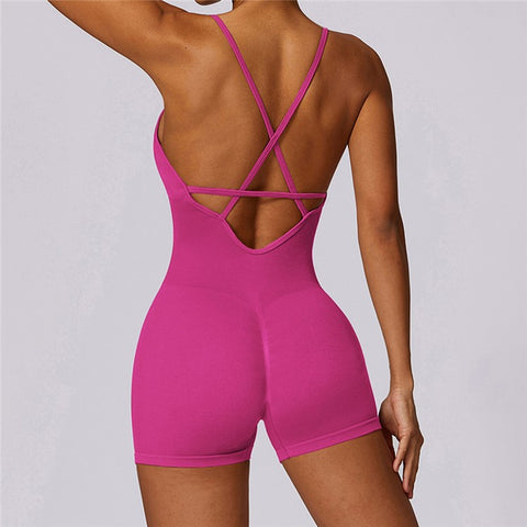 7498 Solid Color Slim Fit Yoga Fitness Jumpsuit Highly Elastic Sleeveless Women Jumpsuit