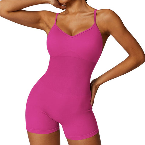 7498 Solid Color Slim Fit Yoga Fitness Jumpsuit Highly Elastic Sleeveless Women Jumpsuit