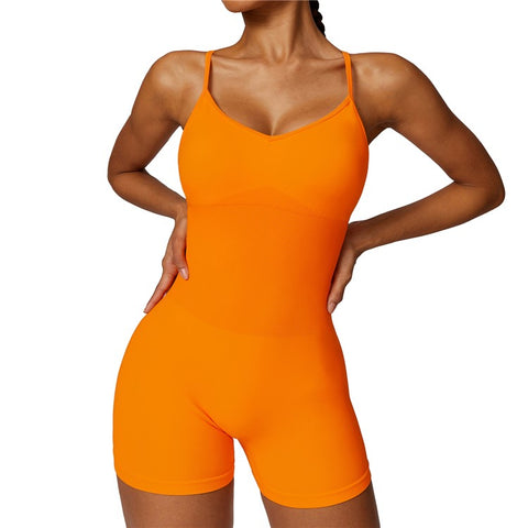 7498 Solid Color Slim Fit Yoga Fitness Jumpsuit Highly Elastic Sleeveless Women Jumpsuit