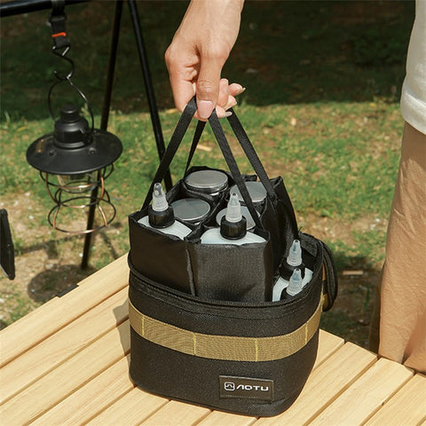 AOTU 16Pcs / Set Camping Oil Bottles Spice Containers Brush Kit with Storage Bag (BPA-Free, No FDA)