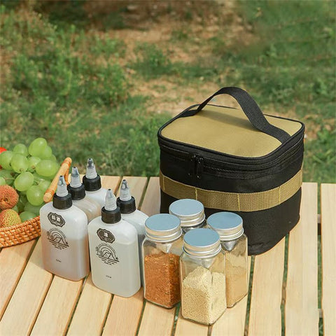 AOTU 16Pcs / Set Camping Oil Bottles Spice Containers Brush Kit with Storage Bag (BPA-Free, No FDA)