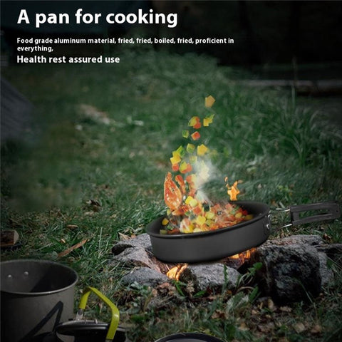 AOTU Camping Cookware Set Kettle Cooking Pot Fry Pan Cutting Board Kit (BPA-Free, No FDA)