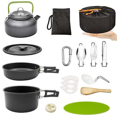AOTU Camping Cookware Set Kettle Cooking Pot Fry Pan Cutting Board Kit (BPA-Free, No FDA)