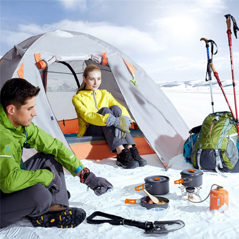 HEWOLF HW-K1344 Portable Non-slip Handle Pan Temperature Resistant Camping Cookware Set for 2-3 People