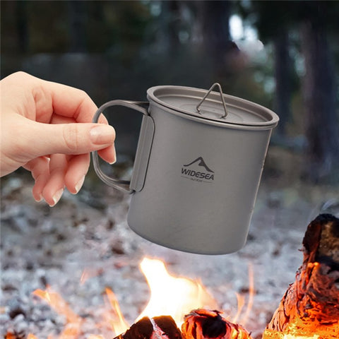 WIDESEA WSTT-450ML Portable Camping Mug 450ml Folding Titanium Coffee Tea Cup with Handle for Backpacking Hiking (No FDA Certification, BPA-free)