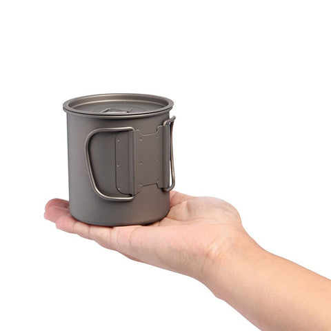 WIDESEA WSTT-450ML Portable Camping Mug 450ml Folding Titanium Coffee Tea Cup with Handle for Backpacking Hiking (No FDA Certification, BPA-free)