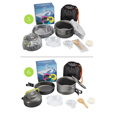 HALIN DS-308 Portable Frying Pan Tea Pot Hard Alumina Camping Cookware Set for 2-3 People (No FDA, BPA-Free)
